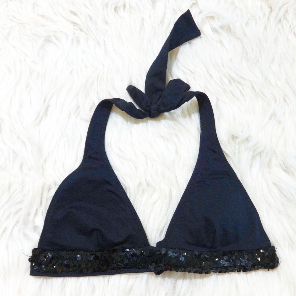 Rampage Black Sequin Halter Bikini Top